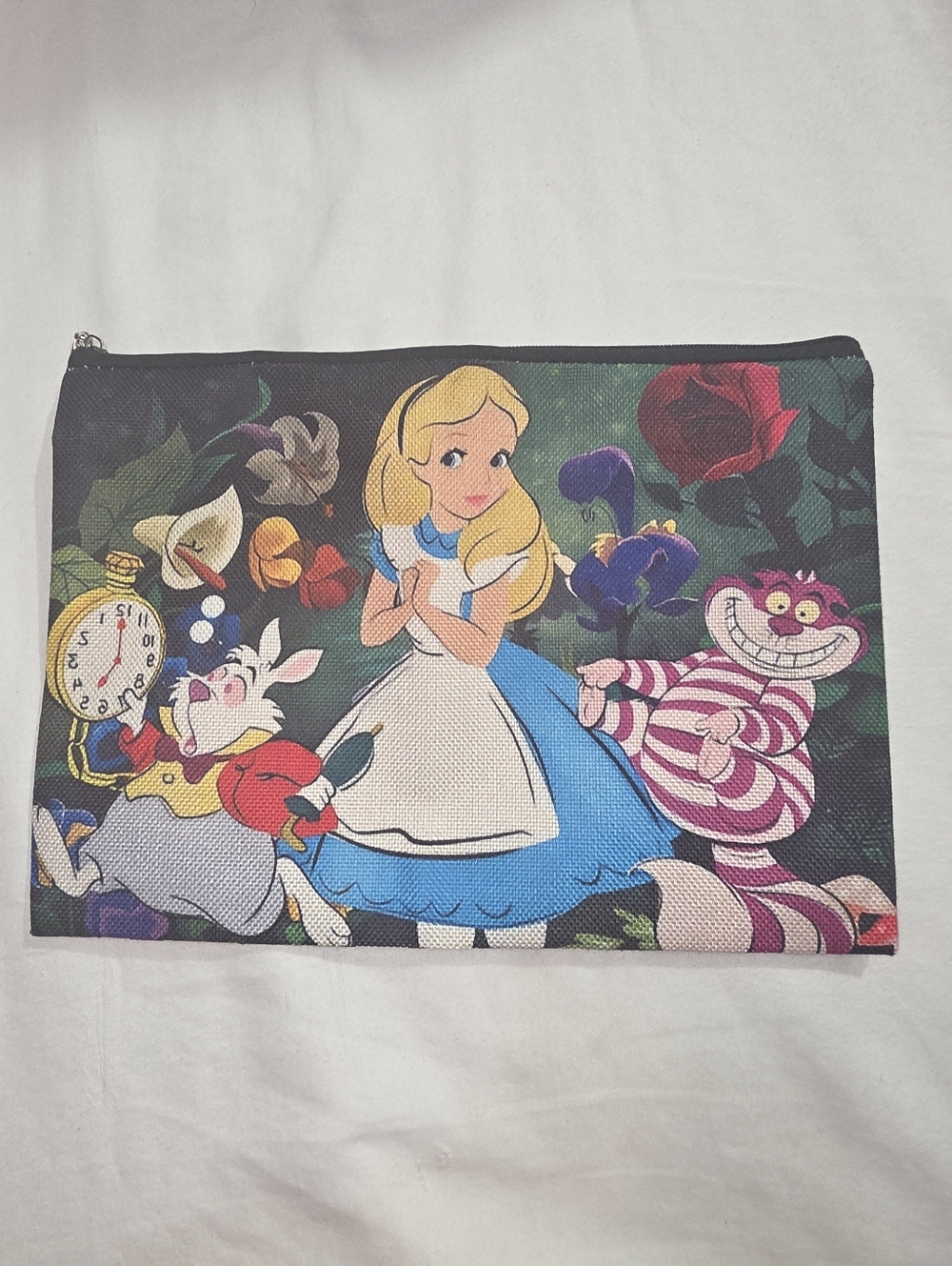 New Alice in Wonderland Blue Canvas Zip Cosmetic Bag Make Up Pouch Purse